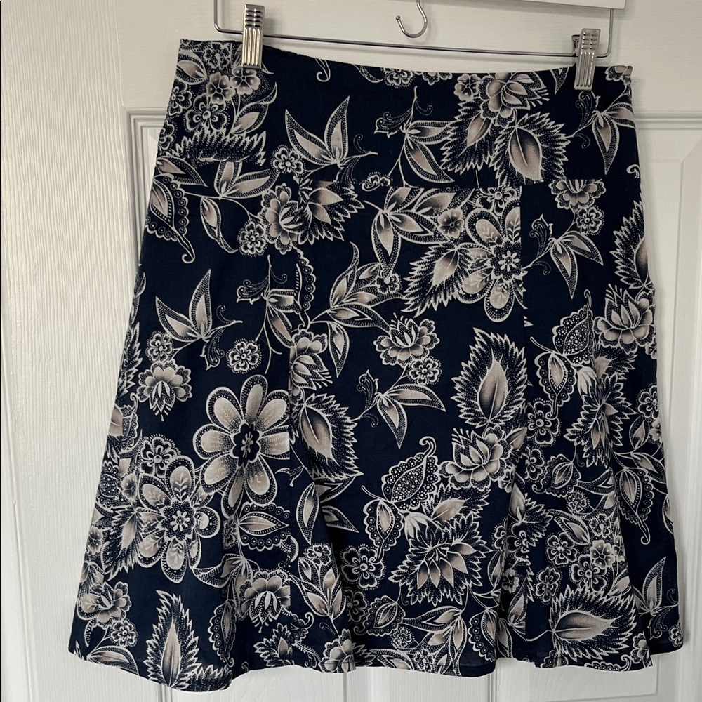 Navy Floral A-Line Skirt